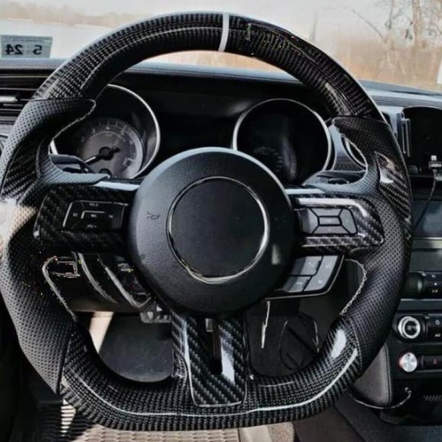 For Ford Mustang GT 2015-2022 Carbon Fiber Steering Wheel White Stripe - Picture 3 of 6