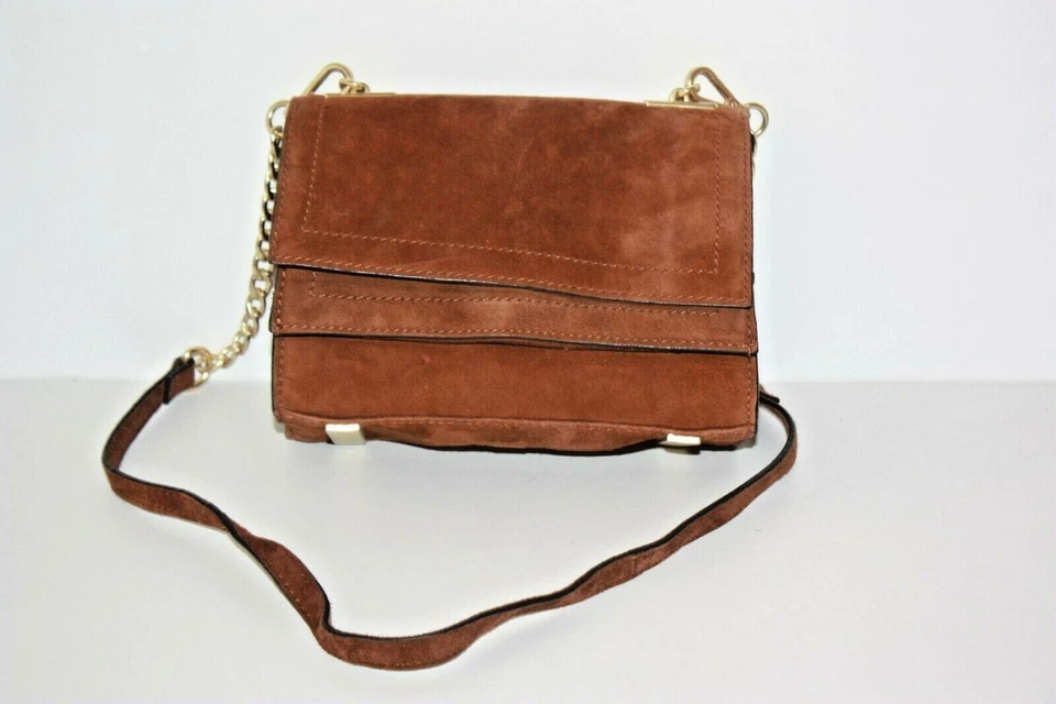 ZARA WOMAN Sac Pochette Daim Marron Chaînette Métal Poches Doubles TTBE - Photo 2/4