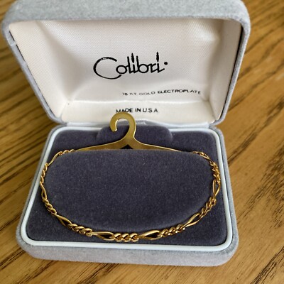Vintage NOS Tie Chain Accent Calibri 18 KT GOLD Electroplate Bar Pin Buttonhole