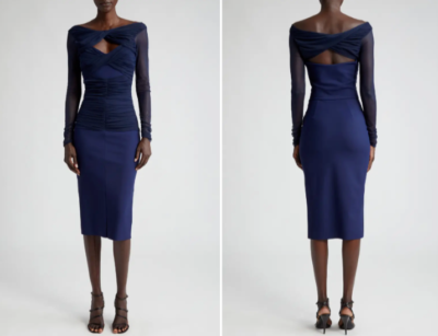 CHIARA BONI La Petite Robe Navy Ruched Cutout Twist Stretch Dress 