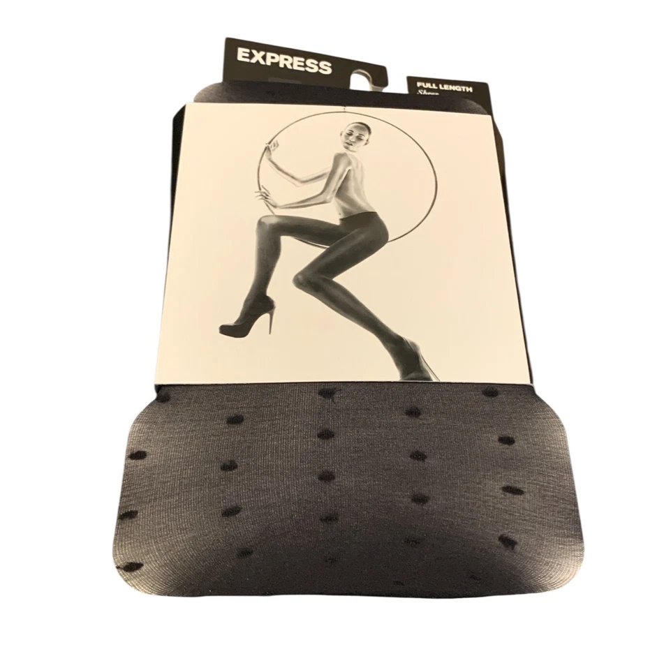 Paquete de 2 Medias Express Largas Largas Transparentes Patrón de Puntos Pequeños Negras Nylon M/L Nuevas Foto 4 de 4