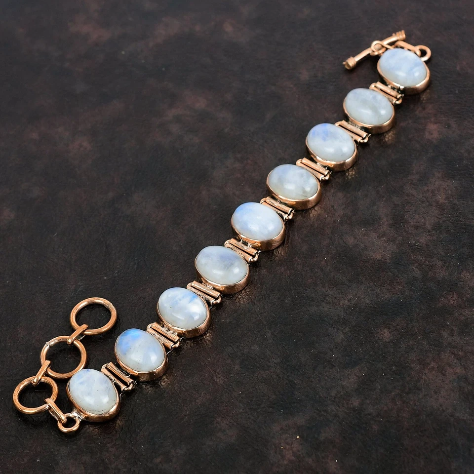 Rainbow Moonstone Adjustable Bracelet Handcrafted Copper Valentine Gift 6.0" - Image 4 of 4