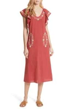 The GREAT. Floral Embroidered Trim Cotton Midi Dress 1 = S 4/6 Current Elliott