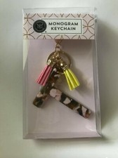 "T" Monogram Keychain With Pink Yellow Tassels By Modern Expressions. New
