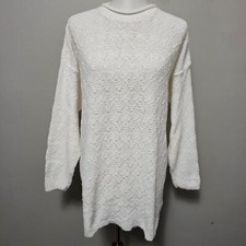 Vintage Cuddle Knit Bright White Textured Mockneck Tunic Sweater Size Large