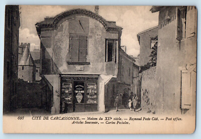Aude France Postcard Cité de Carcassonne Post Office Articles Souvenir c1910