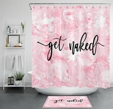 Pink Marble Shower Curtain Black Quote Funny Get Naked Bathroom Accessories Set