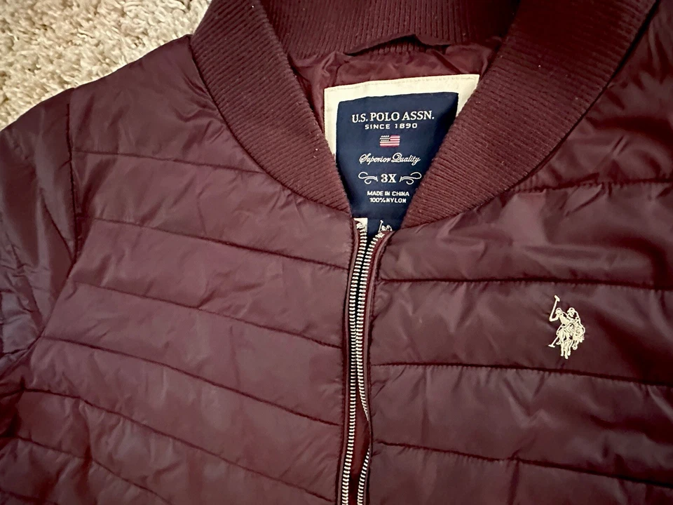 U.S. Polo Association bombardero largo universitario acolchado acolchado acolchado mujer 3x granate Foto 4 de 4