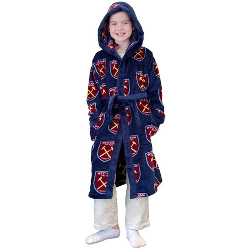 West Ham United FC Official Soccer Gift Boys Hooded Fleece Dressing Gown Robe - Picture 4 of 8