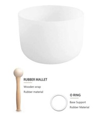 Frosted B Note Crown Chakra Quartz Crystal Singing Bowl 8 inch w/Mallet O-ring