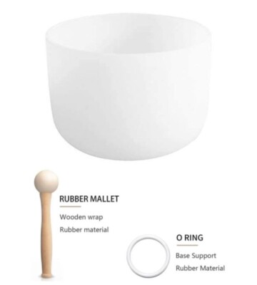 Frosted B Note Crown Chakra Quartz Crystal Singing Bowl 8 inch w/Mallet ...
