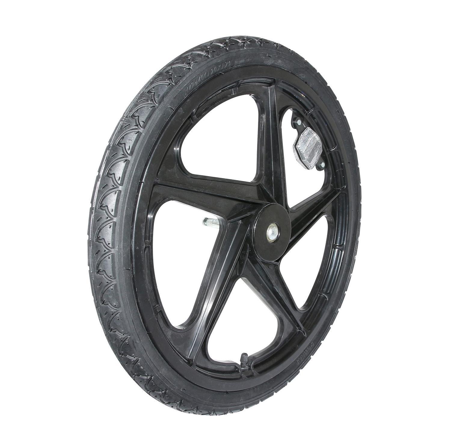 Roue remorque vélo 20p pneu noir jante bâton plastique et moyeu fusée