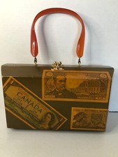 Vintage Handmade Retro Wood Decoupage Box Purse Currency Handbag