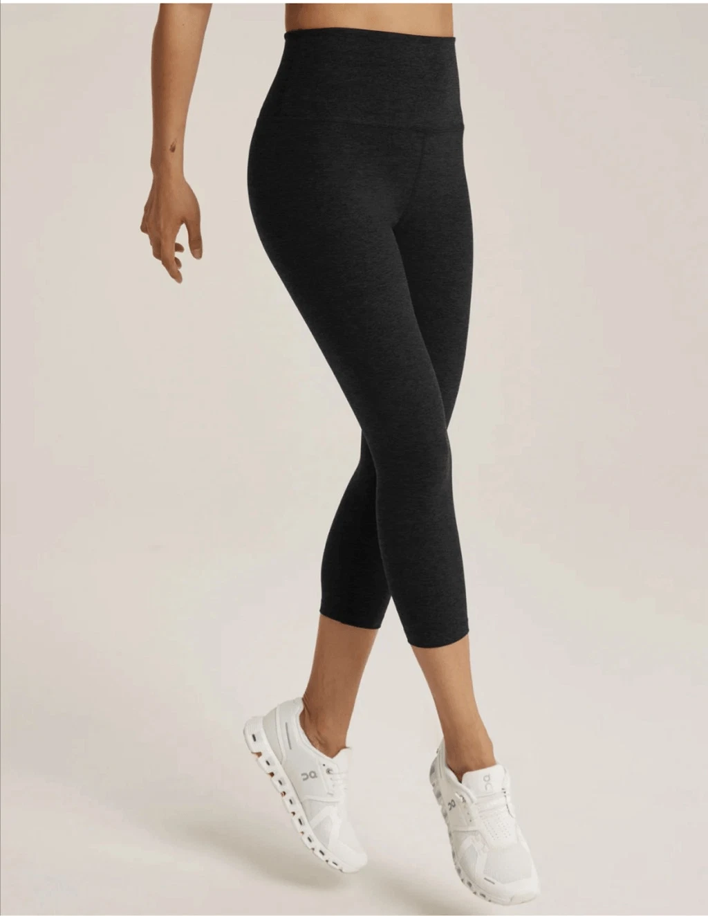 beyond-yoga slim fit flat front cropped heather leggings