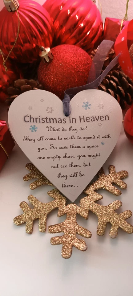 Christmas Tree Hanging Plaque/Decoration Heart Memorial Xmas in Heaven - Image 2 of 4
