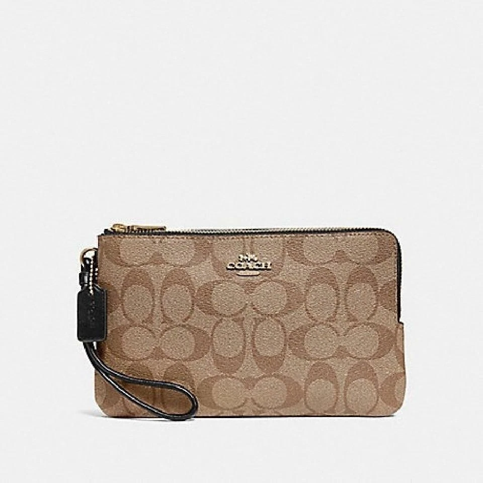 175 NWT COACH Double Zip wallet Wristlet in Signature Coated