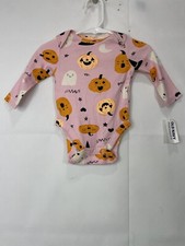 Old Navy Baby Pink Halloween 0-3M Long-Sleeve Graphic Pumpkins Ghost Bodysuit
