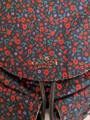 Coach Floral Nylon & Leather Backpack  F59434 Black Red Blue Ditzy Pockets Boho Coach Floral Nylon Backpack / F59434 | eBay main image 4