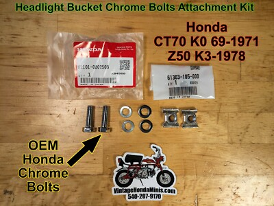 #ad #ad Headlight Bucket Chrome Pivot Bolt Attachment Kit Honda CT70 Z50 Mini Trail $25.00