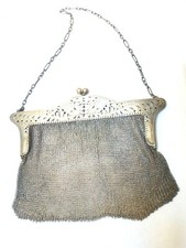EUROPEAN ANTIQUE 800 STERLING SILVER MESH EVENING BAG PURSE