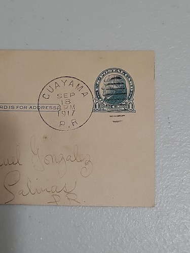 USA 1 CENT POST CARD GUAYAMA PUERTO RICO USE 1917 - Picture 2 of 3