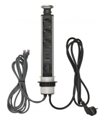 Tower Power Desktop Steckdosenleiste USB-Ladegerät LAN / Steckdosenleiste 3-fach