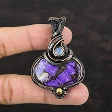 Women Day Gift Russian Charoite Wire Wrapped Pendant Copper For Women 2.36"