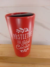 “Mistletoe And Hot Cocoa” Red With White Lettering Tall Latte Mug With Lid - NEW