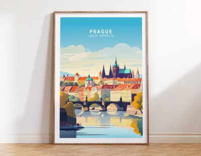 Prague Czech Republic, Bridge & Houses Poster Premium Quality Choose your Size