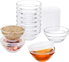 3" Glass Prep Bowls with Lids, 2.5Oz Small Clear Ramekins Stackable Dipping Pinc