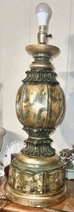 Mid-Century Modern Chalkware Lamp, Green & Gold