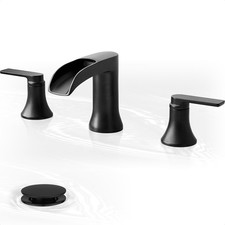 Waterfall Bathroom Sink Faucet, Brass Black Bathroom Faucet, 4-8 Inch 2 Handl...