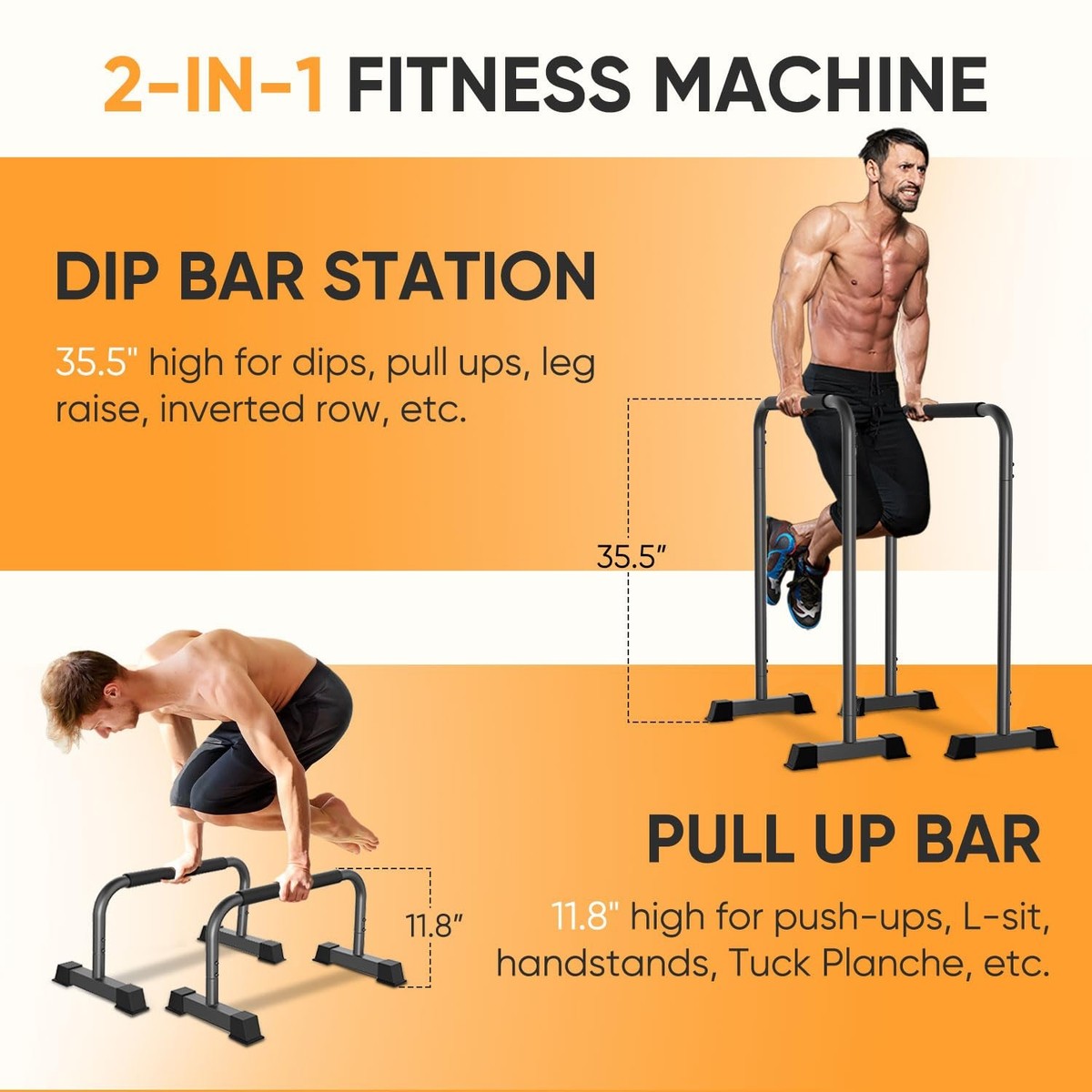 Dip Bar, 2-in-1 Adjustable Dip Stand Station for Home Workout