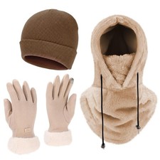 4 Pcs Ski Fleece Balaclava and Hat for Women Men Touchscreen Gloves Winter Wi...