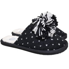 Journee Collection Women Stardust Pompom Mule Slippers Size US 8M Black White