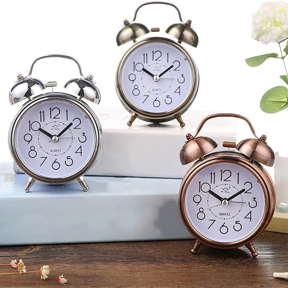 Classical Retro Alarm Clock Bedside Clock Silent With Dual Bell Night Light US