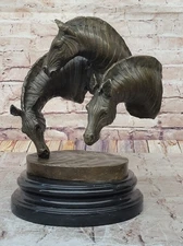 Art Deco 3 Zebra Head Genuine Solid Bronze Sculpture Home Office Decoration