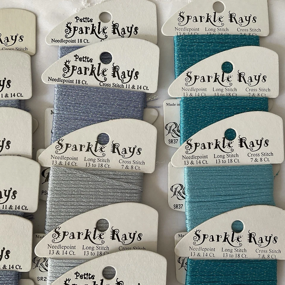Rainbow Gallery Needlepoint Embroidery Threads Lot of 14 Sparkle Rays Blues New - Image 3 of 4