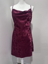 Urban Outfitters Mallory Cowl Slip Mini Dress satin floral Burgundy pattern L