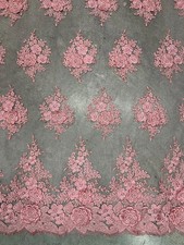 Alessia DARK DUSTY PINK Polyester 3D Floral Embroidery on Mesh Lace Fabric by t