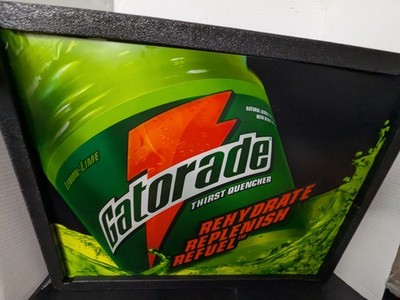 Vintage Gatorade Light Up Lit Sign Lemon-Lime 21x18 Lemon Lime Green needs lite