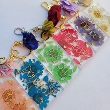 Custom Name Resin Keychain Personalized Wire Name with Floral Design