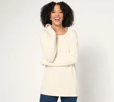 Belle by Kim Gravel Slub Knit Bateau Neck Long Sleeve Top Birch M New