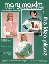 Mary Maxim DIAGONAL ROSE PULLOVER SWEATER Size 32-40 Single Knitting Pattern
