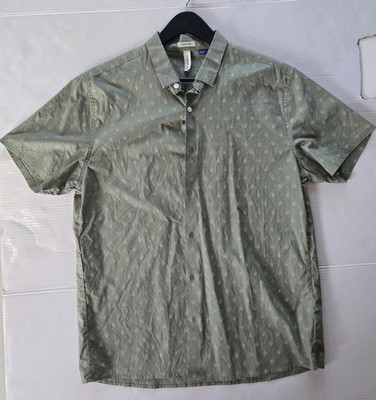 artefact/ Men's Green Geometric Woven Short Sleeve Button-Up Shirt L Regular Fit