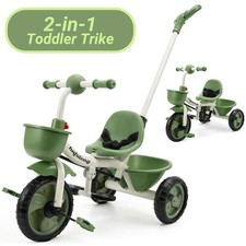 Toddler Trike Kids Tricycle with Push Handle Children Push Trike Green