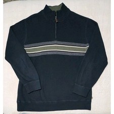 Eddie Bauer Sweater Men XXL Tall Blue Quarter 1/4 Zip Ribbed Block Striped Y2K
