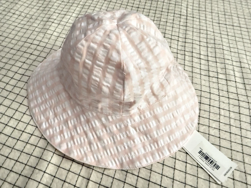 janie and jack baby girl 0-3 months Seashell pink gingham Seersucker sun hat - Image 2 of 4