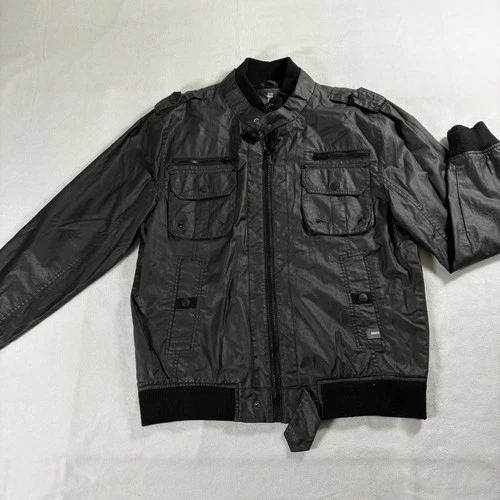 Buffalo Mens XL Gray Utility Jacket Zip Front Coated Cotton Lined Casual - product listing photo