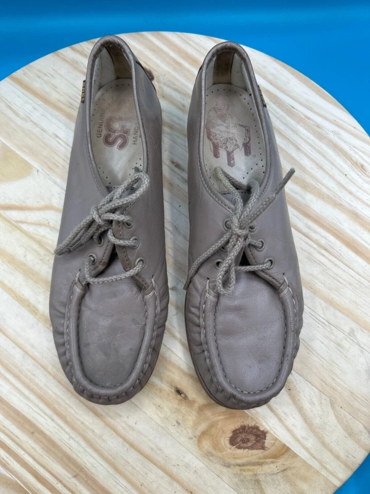 SAS Siesta Moccasin Flats Womens Size 8 M Beige Tan Leather Lace Up Comfort - Image 4 of 4